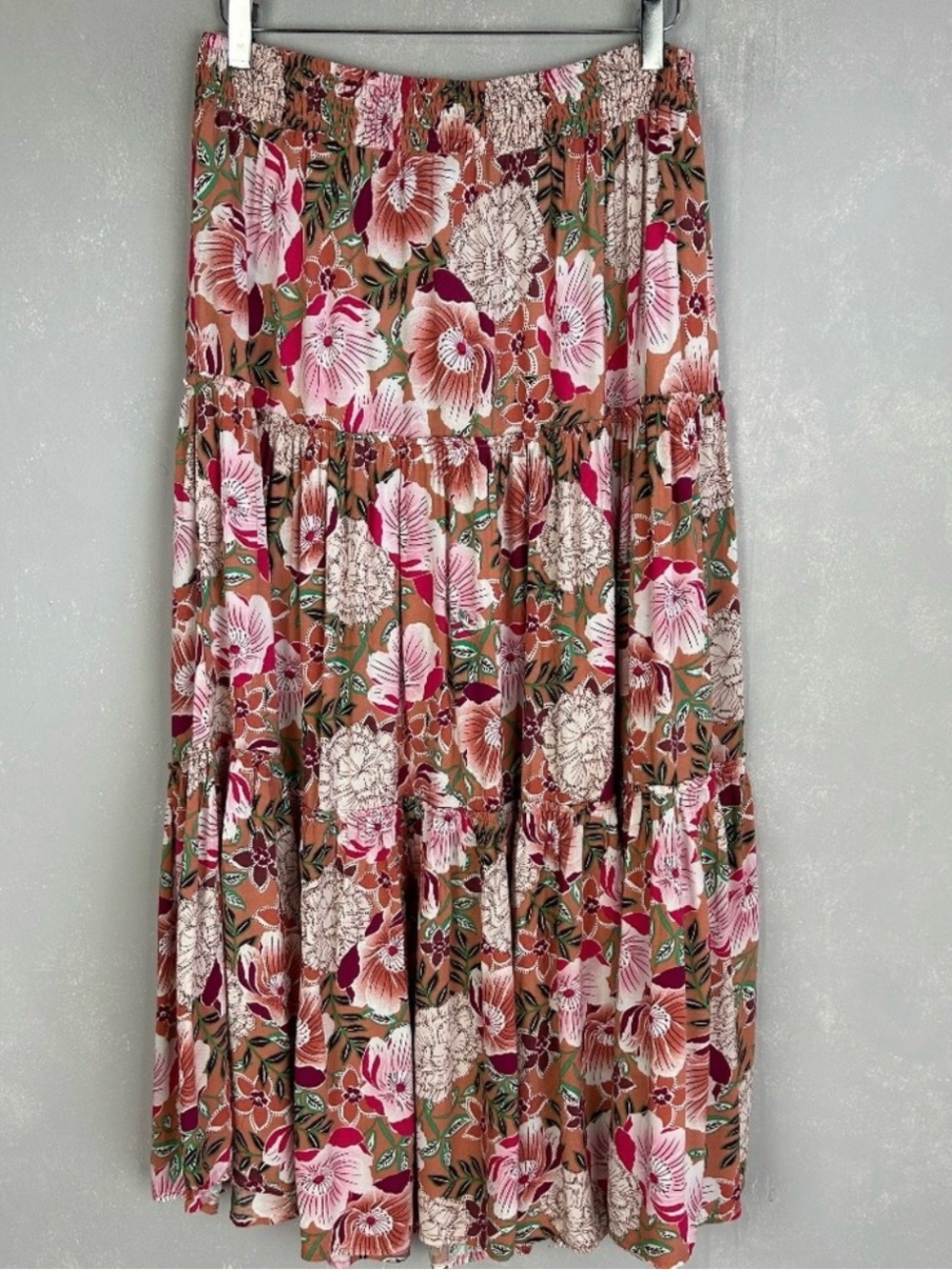 Petal and Pup size 10 tiered boho maxi skirt smocked waist tan floral